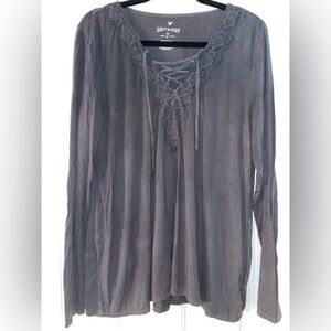 American Eagle Soft & Sexy Women’s XL Gray Lace-Up Long Sleeve Top